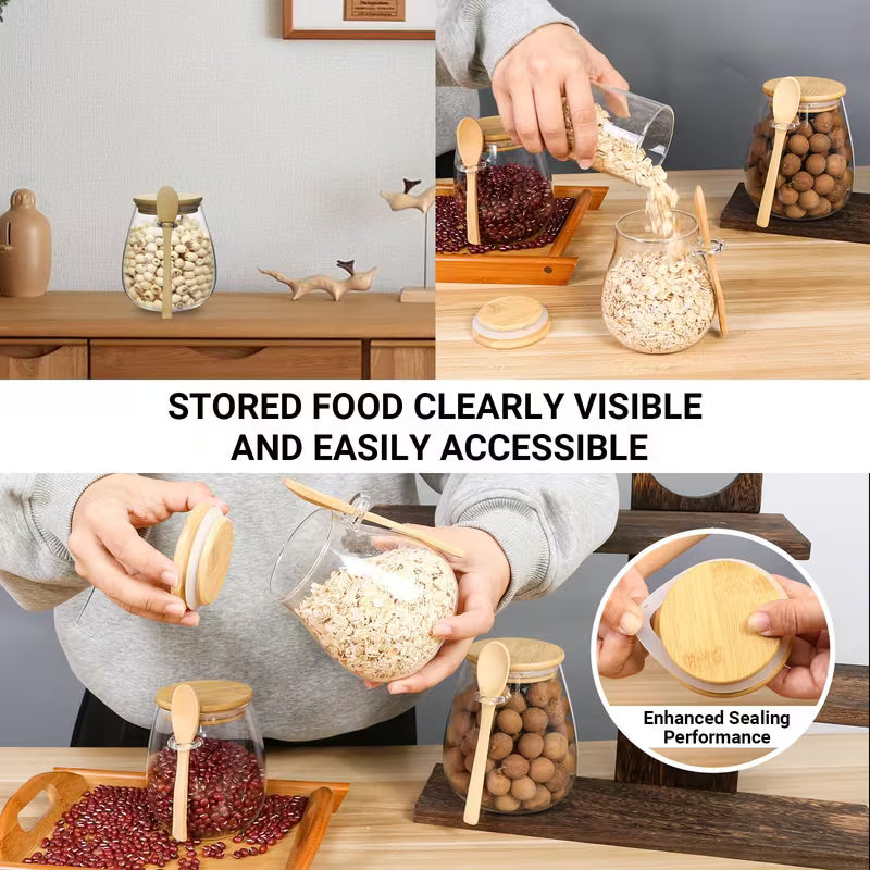 smartcook™ Multifunktions Vorratsglas mit Holzdeckel + Holzlöffel (2er Set)
