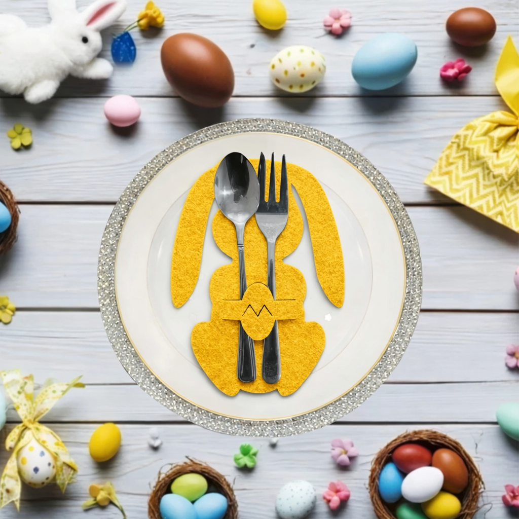 smartcook™ Filz Hasen Besteckhalter Set – Oster Tischdeko für Teller - Ostern