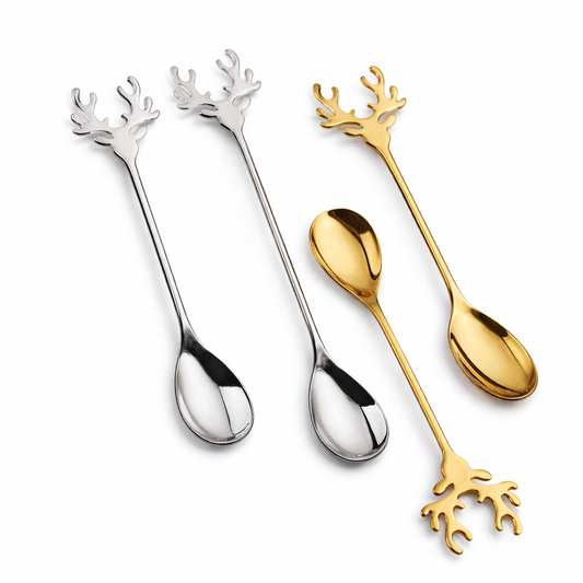 smartcook™ Weihnachtliches Löffelset Rentier Design (4er Set) - Gold/Silber