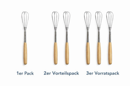 smartcook™ Premium Schneebesen Edelstahl mit Holzgriff – 1–3 Stück