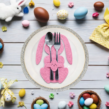smartcook™ Filz Hasen Besteckhalter Set – Oster Tischdeko für Teller - Ostern