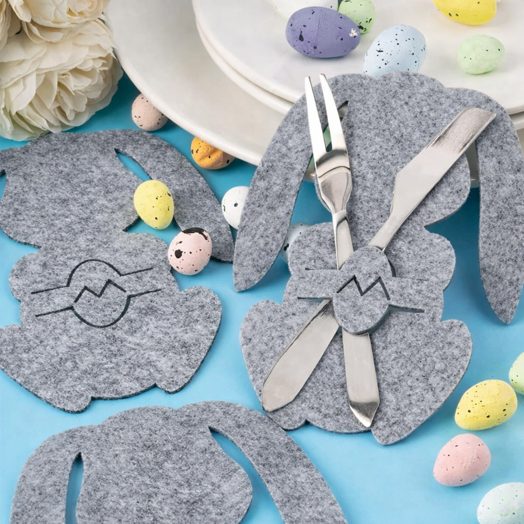 smartcook™ Filz Hasen Besteckhalter Set – Oster Tischdeko für Teller - Ostern
